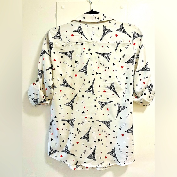 Karl Lagerfeld Paris Hearts Eiffel Tower Button Shirt Womens Size XS - Picture 4 of 10